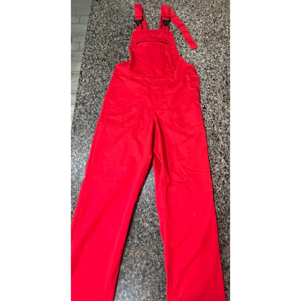 Work Idea Red Bib Overalls Womens Small Utility Workwear Pants Cotton Blend